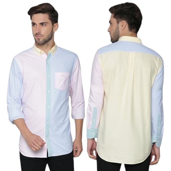 GANT Mixed Panel Oxford Button Down Shirt Pastel Colors Evening Party Night Out - Picture 13 of 13